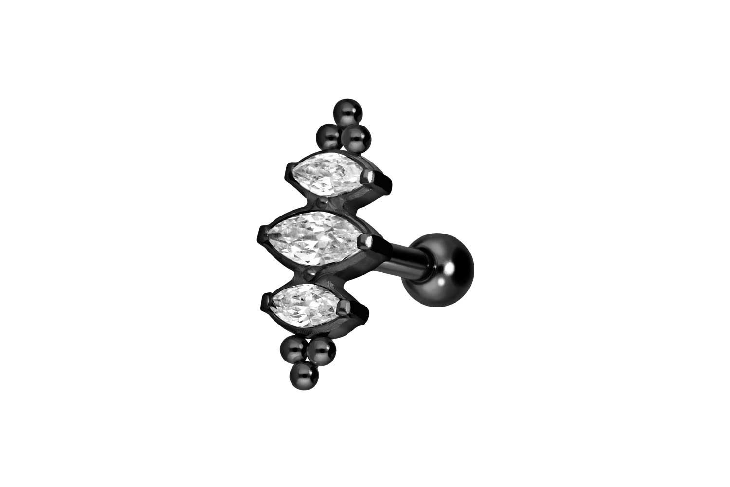 Titan Ohrpiercing mit Innengewinde 3 EINGEFASSTE KRISTALLTROPFEN + KUGELN